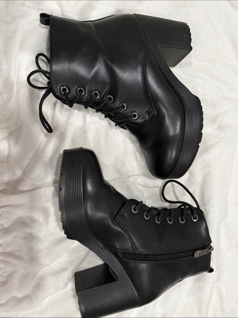 Women's Black Lace-Up Platform Ankle Boots